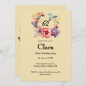 Elegant Floral 62. Geburtstagsparty Einladung (Vorne/Hinten)
