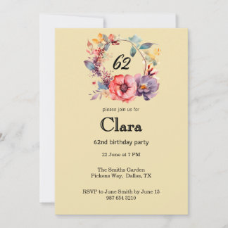 Elegant Floral 62. Geburtstagsparty Einladung