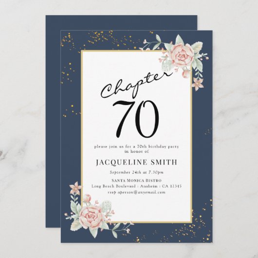 Elegant Floral 70. Geburtstag Einladung (Vorne/Hinten)