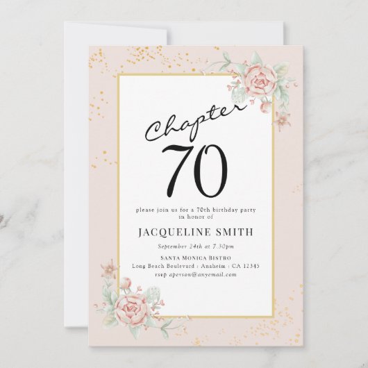 Elegant Floral 70. Geburtstag Einladung (Vorderseite)