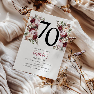 Elegant Floral 70. Geburtstag Einladung