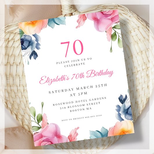 Elegant Floral 70. Geburtstag Einladung