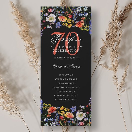 Elegant Floral 70. Geburtstag Programm Black