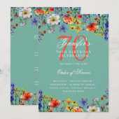 Elegant floral 70. Geburtstag Programm Menü Aquama (Vorne/Hinten)