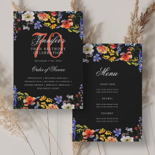 Elegant Floral 70. Geburtstag Programm Menü Black