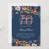 Elegant Floral 70. Geburtstag Programm Menu Navy (Vorderseite)