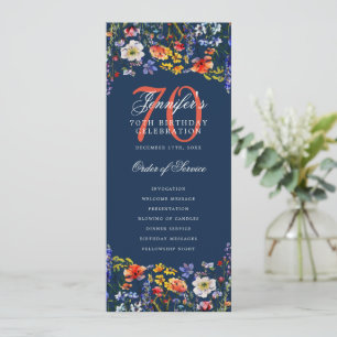 Elegant Floral 70. Geburtstag Programm Navy