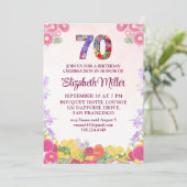 Elegant Floral 70. Geburtstagsfeier Einladung (Stehend Vorderseite)