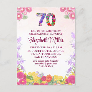 Elegant Floral 70. Geburtstagsparty Einladung Postkarte