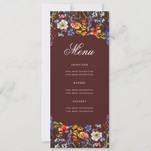 Elegant Floral 70. Geburtstagsparty Menü Burgund Einladung