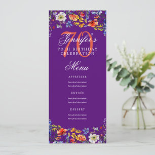 Elegant floral 70. Geburtstagsparty Menü Lila Einladung