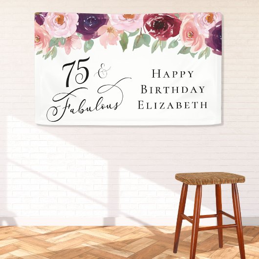 Elegant Floral 75. Geburtstagsparty Banner