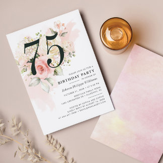 Elegant Floral 75. Watercolor Geburtstagsparty Einladung