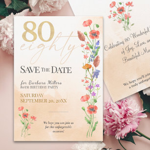 Elegant Floral 80. Geburtstag, 80 Jahre Wasserfarb Save The Date