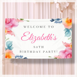 Elegant Floral 80. Geburtstag Begrüßungsbanner Banner