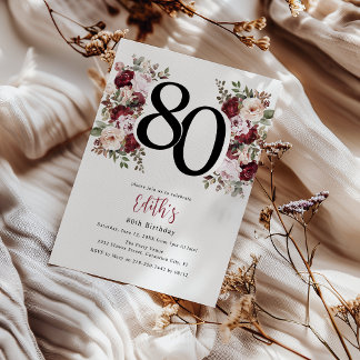 Elegant Floral 80. Geburtstag Einladung