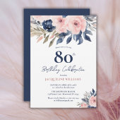 Elegant Floral 80. Geburtstag Einladung