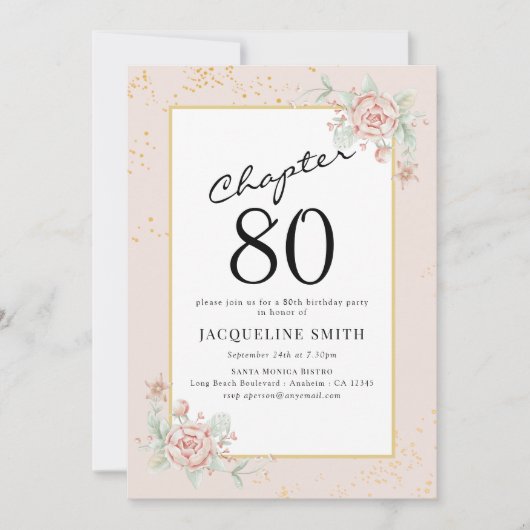 Elegant Floral 80. Geburtstag Einladung (Vorderseite)