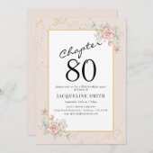 Elegant Floral 80. Geburtstag Einladung (Vorne/Hinten)