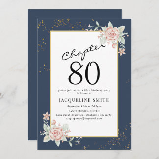 Elegant Floral 80. Geburtstag Einladung