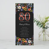 Elegant Floral 80. Geburtstag Programm Black (Stehend Vorderseite)