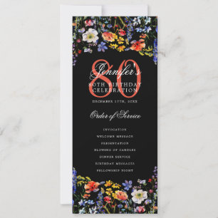 Elegant Floral 80. Geburtstag Programm Black
