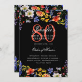 Elegant Floral 80. Geburtstag Programm Menü Black (Vorne/Hinten)