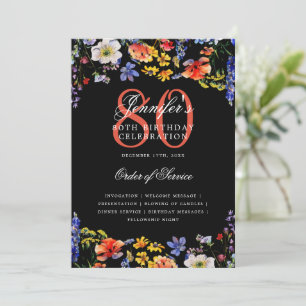 Elegant Floral 80. Geburtstag Programm Menü Black