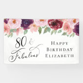Elegant Floral 80. Geburtstagsparty Banner (Horizontal)