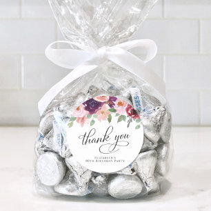 Elegant Floral 80. Geburtstagsparty Danke Runder Aufkleber