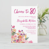 Elegant Floral 80. Geburtstagsparty Einladung (Stehend Vorderseite)