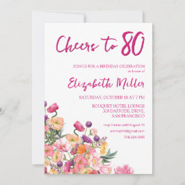 Elegant Floral 80. Geburtstagsparty Einladung