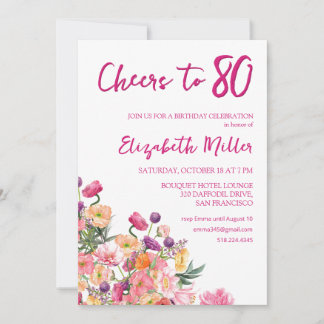 Elegant Floral 80. Geburtstagsparty Einladung