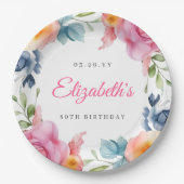 Elegant Floral 80. Geburtstagsparty Pappteller (Vorderseite)