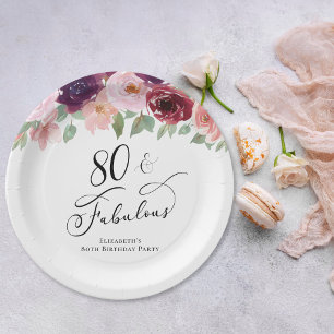 Elegant Floral 80. Geburtstagsparty Pappteller