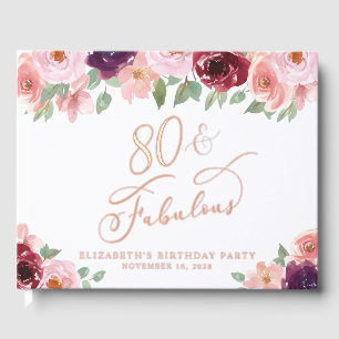 Elegant Floral 80. Geburtstagsparty Rose Gold Gästebuch