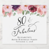 Elegant Floral 80. Geburtstagsparty Schaumweinetikett (Einzelnes Label)