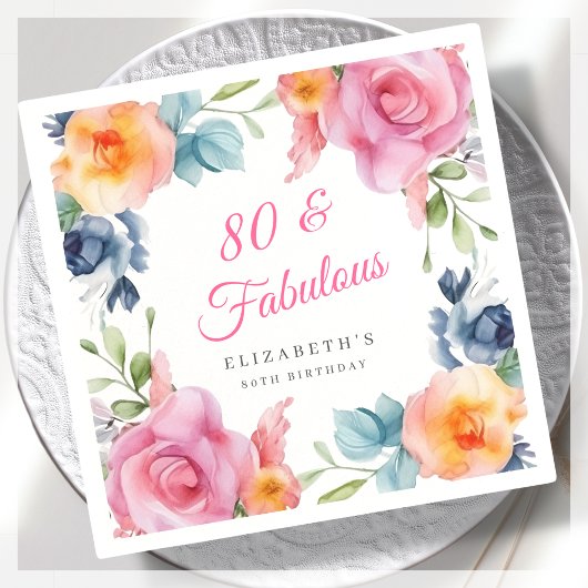 Elegant Floral 80. Geburtstagsparty Serviette
