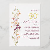 Elegant Floral 80. Wildblume Geburtstag Folieneinladung (Vorderseite)