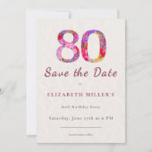 Elegant Floral 80th Birthday Save the Date Card (Vorderseite)