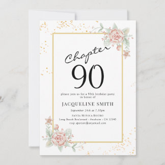 Elegant Floral 90. Geburtstag Einladung