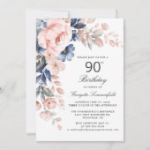 Elegant Floral 90. Geburtstag Einladung (Vorderseite)