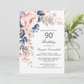 Elegant Floral 90. Geburtstag Einladung (Stehend Vorderseite)