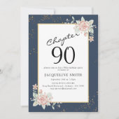 Elegant Floral 90. Geburtstag Einladung (Vorderseite)