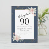 Elegant Floral 90. Geburtstag Einladung (Stehend Vorderseite)
