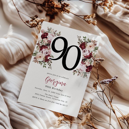 Elegant Floral 90. Geburtstag Einladung