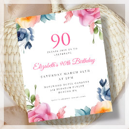 Elegant Floral 90. Geburtstag Einladung