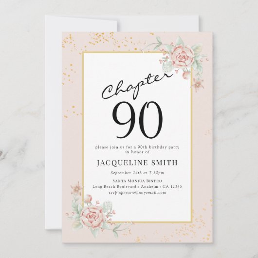 Elegant Floral 90. Geburtstag Einladung (Vorderseite)
