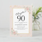 Elegant Floral 90. Geburtstag Einladung (Stehend Vorderseite)