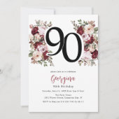 Elegant Floral 90. Geburtstag Einladung (Vorderseite)